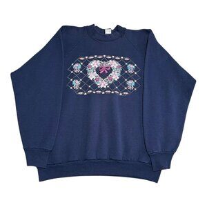 Vintage FOTL 1993 Heart Wreath Navy Blue Crewneck Sweatshirt‎ Women’s XL